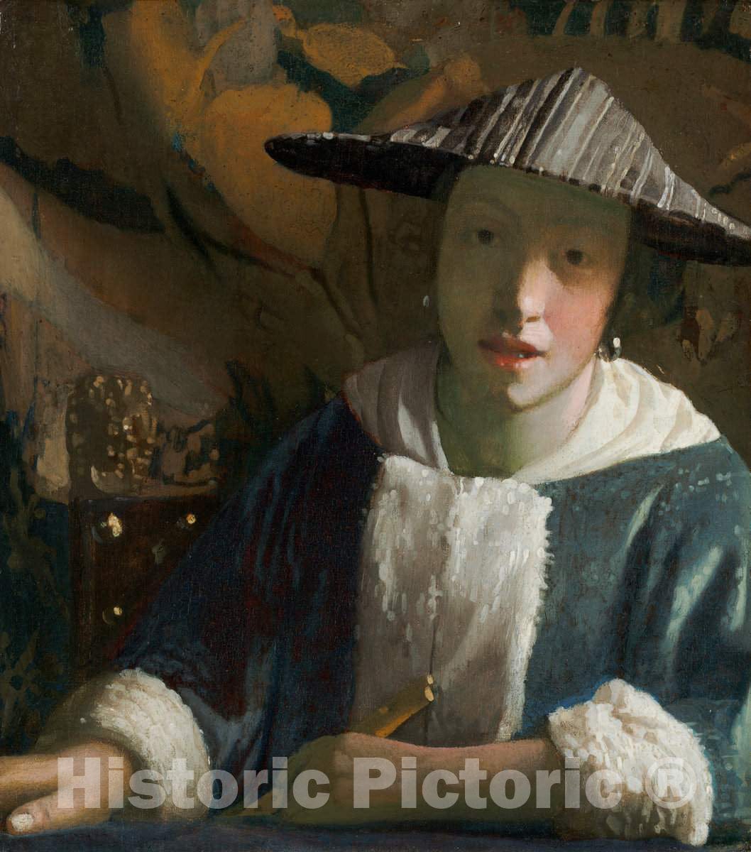 Art Print : Johannes Vermeer, Girl with a Flute, c.1668 - Vintage Wall Art