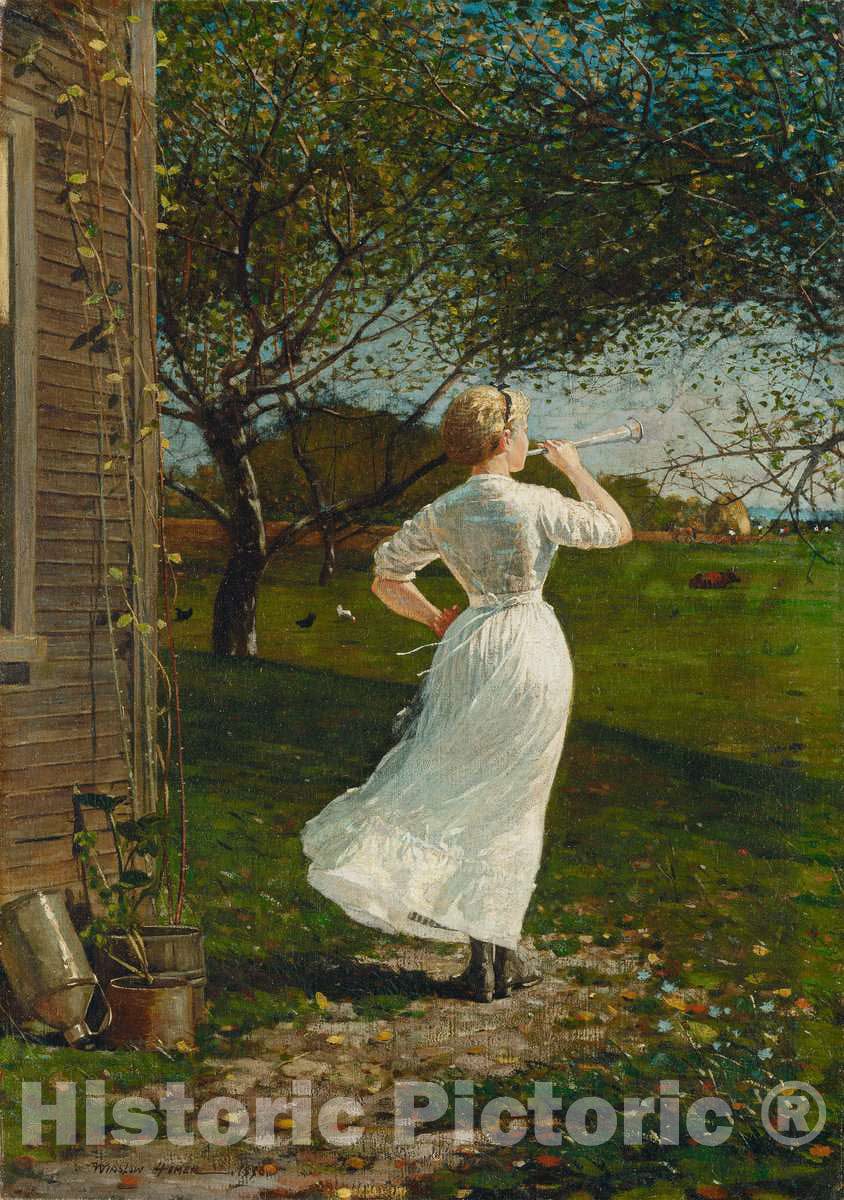 Art Print : Winslow Homer, The Dinner Horn (Blowing The Horn at Seaside), 1870 - Vintage Wall Art