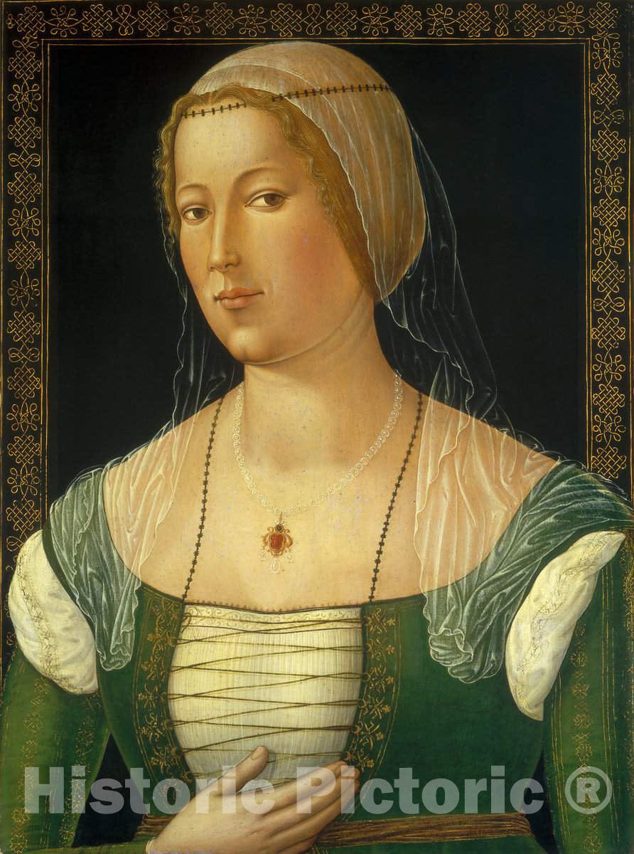 Art Print : Girolamo di Benvenuto, Portrait of a Young Woman, c. 1508 - Vintage Wall Art