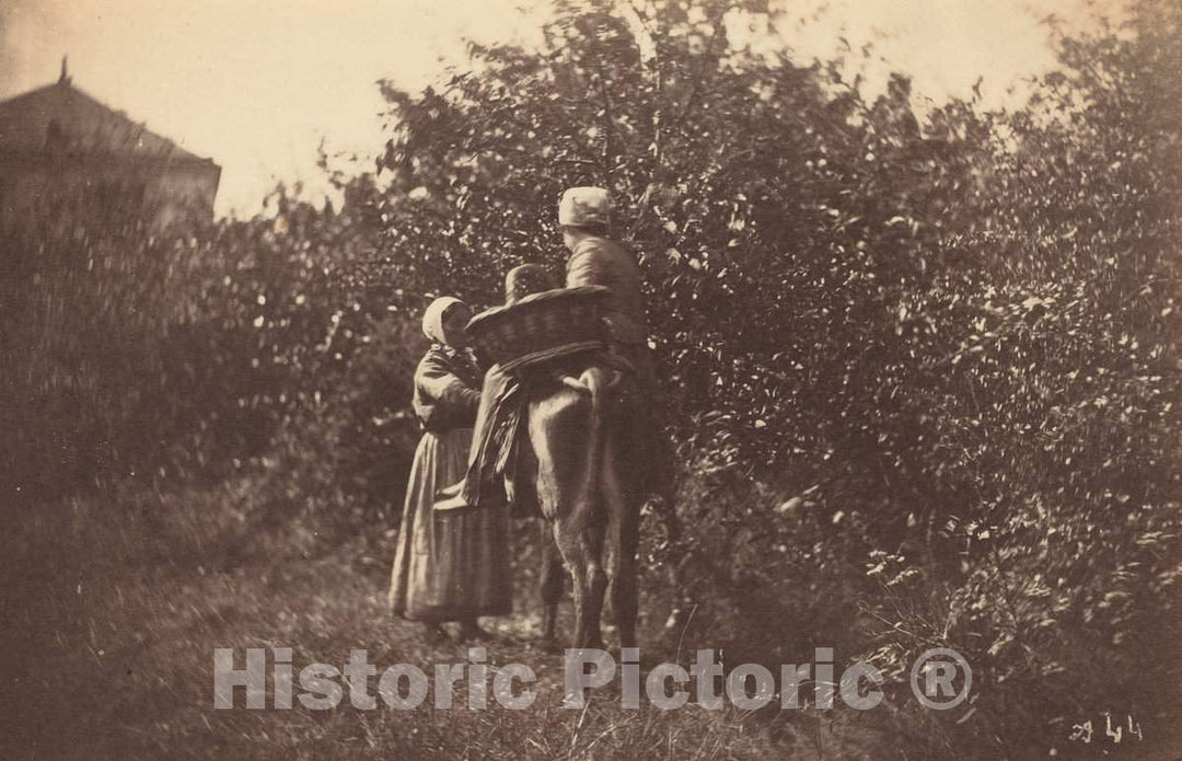 Art Print : Auguste Giraudon's, Two Women with Donkey, Late 1870s - Vintage Wall Art