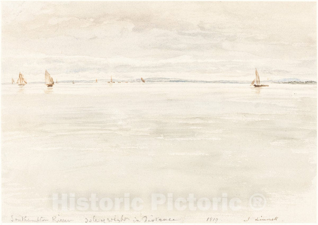 Art Print : John Linnell, Sailboats on Southampton River, 1819 - Vintage Wall Art