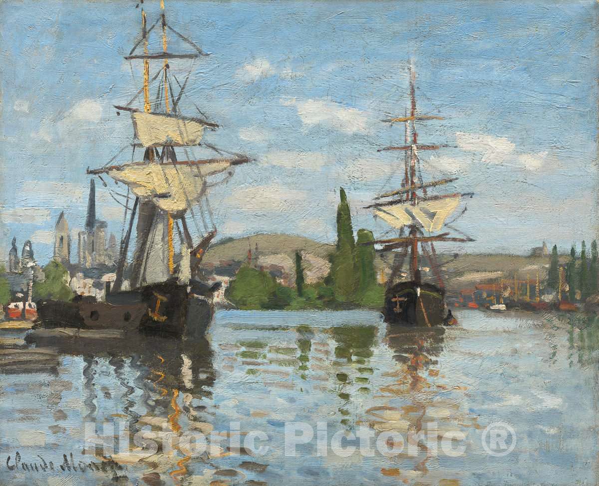Art Print : Claude Monet, Ships Riding on The Seine at Rouen, c.1873 - Vintage Wall Art