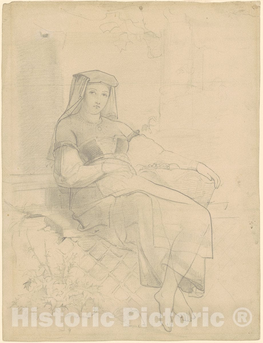 Art Print : Emanuel Gottlieb Leutze, Reclining Woman, c. 1850s - Vintage Wall Art