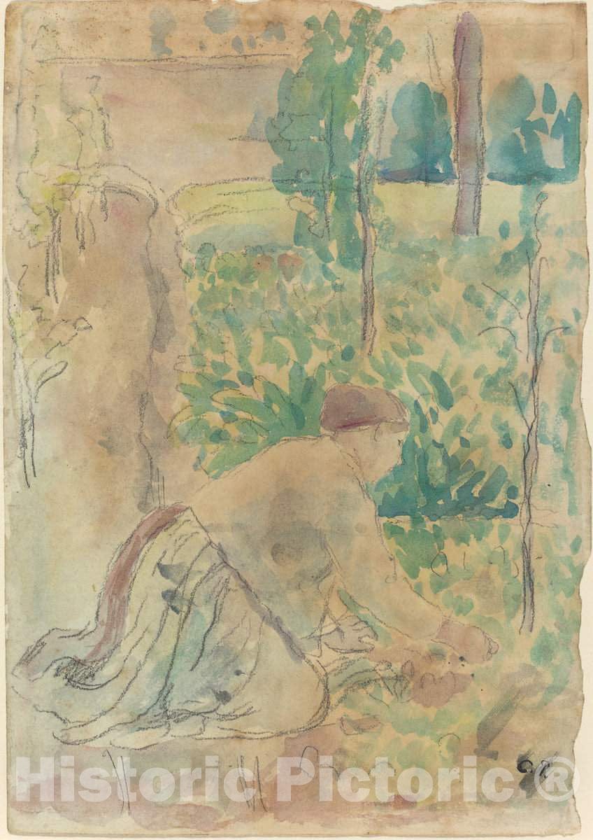 Art Print : Camille Pissarro, Woman Working in a Garden - Vintage Wall Art