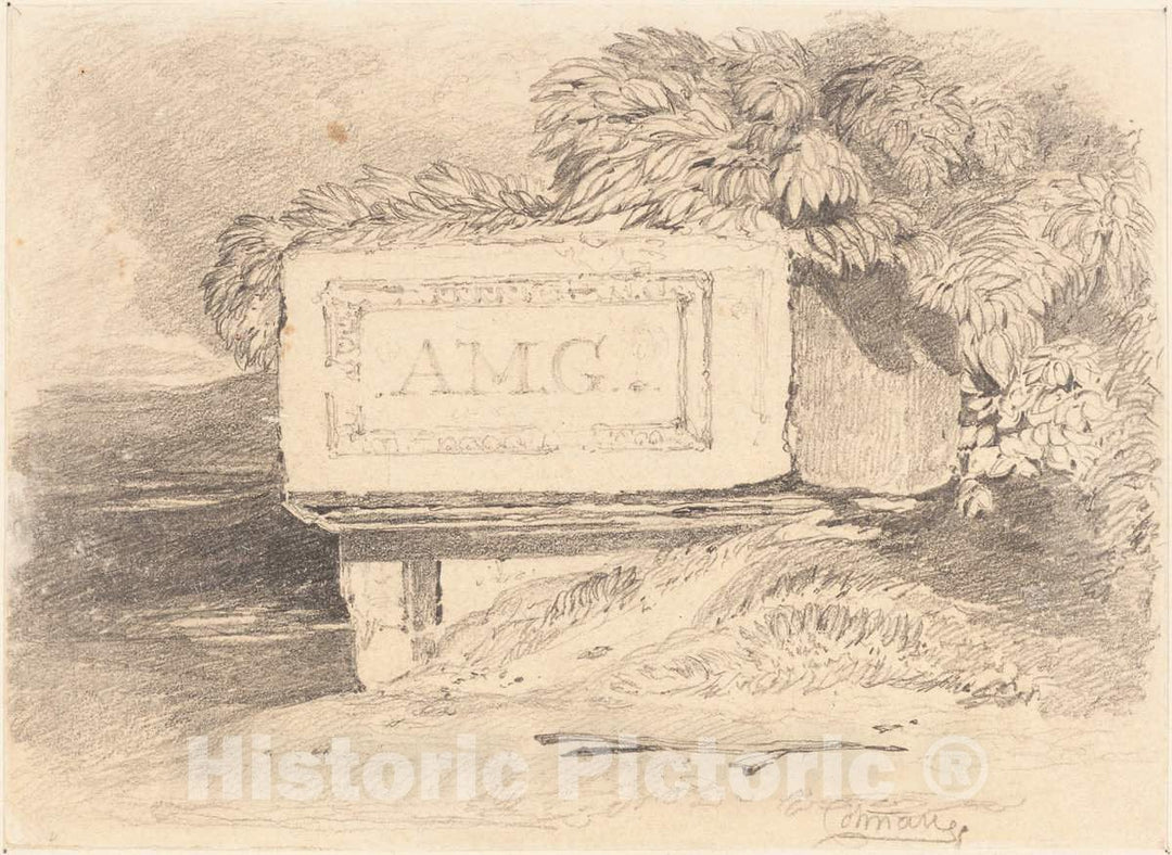 Art Print : John Sell Cotman, Ruined Tomb Inscribed A.M.G - Vintage Wall Art