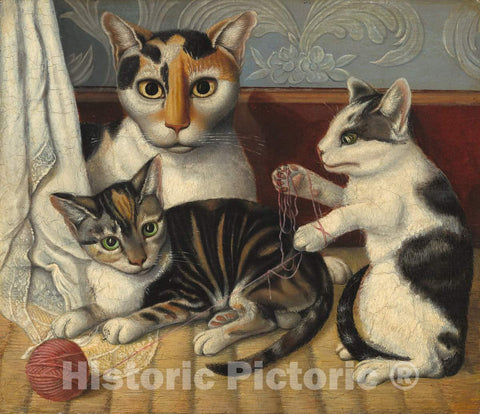 Art Print : Cat and Kittens, c.1878 - Vintage Wall Art