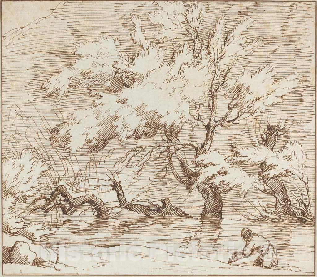 Art Print : Claude-Joseph Vernet, Trees Reflected in a Brook - Vintage Wall Art