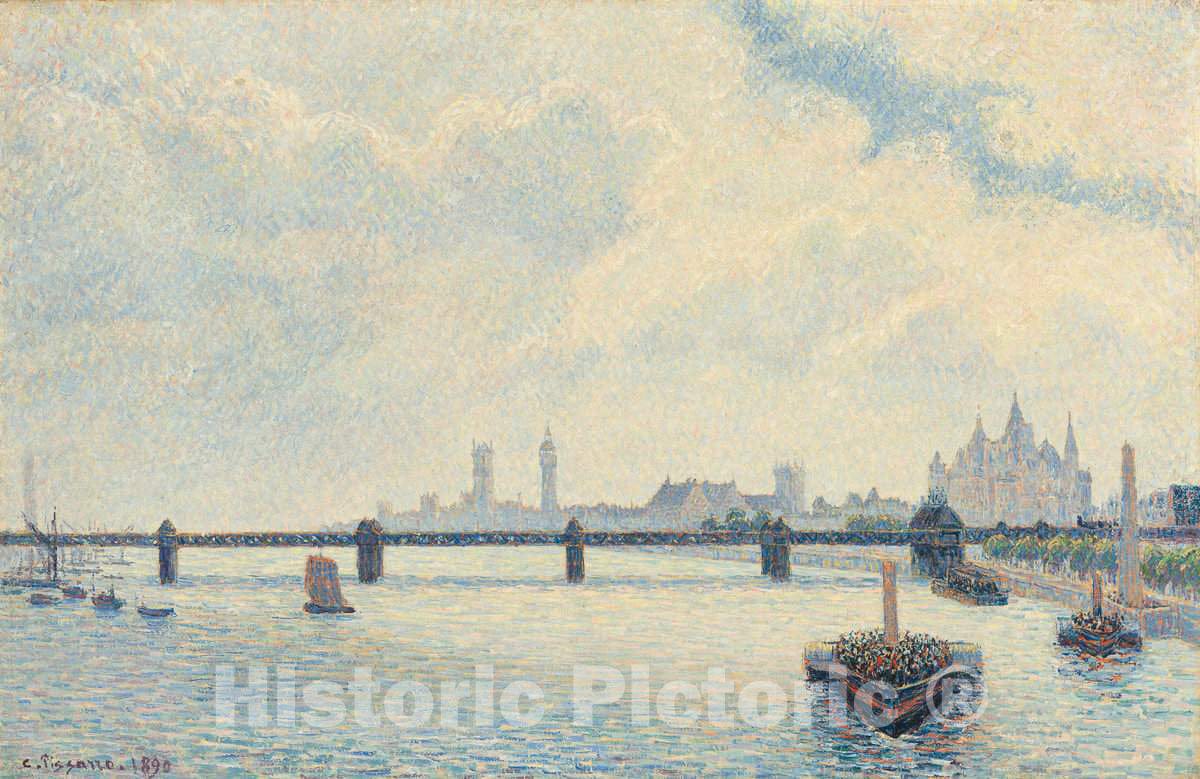 Art Print : Camille Pissarro, Charing Cross Bridge, London, 1890 - Vintage Wall Art