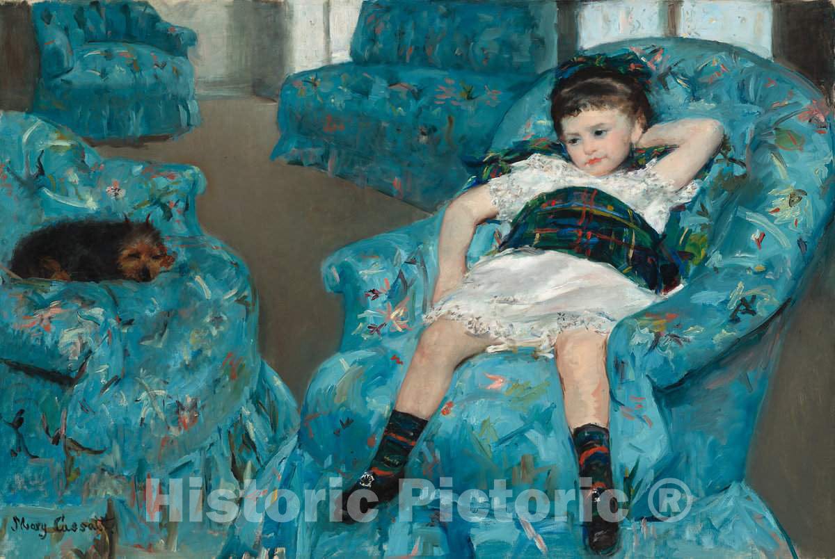 Art Print : Little Girl in a Blue Armchair 1878,  Mary Cassatt -  Vintage Wall Art