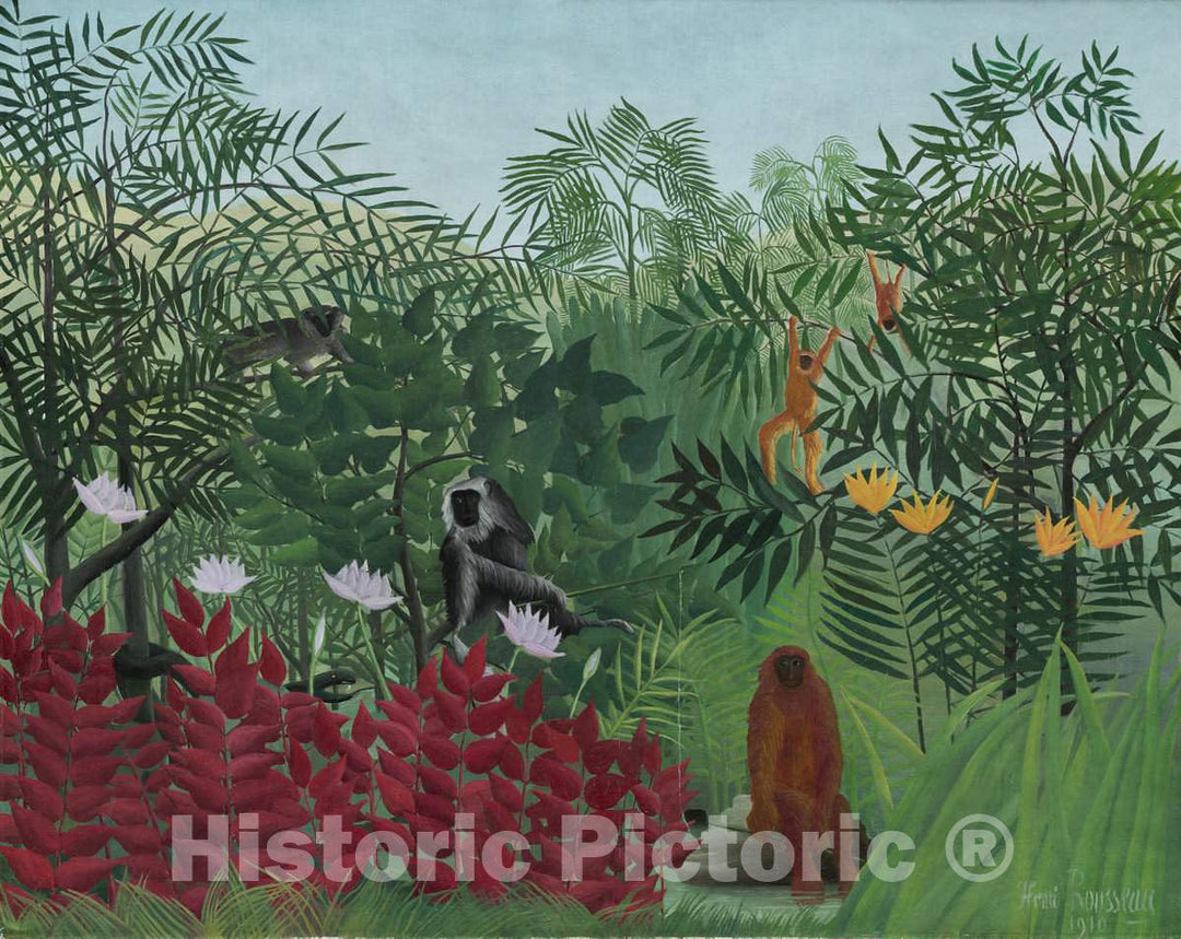 Art Print : Henri Rousseau, Tropical Forest with Monkeys, 1910 - Vintage Wall Art