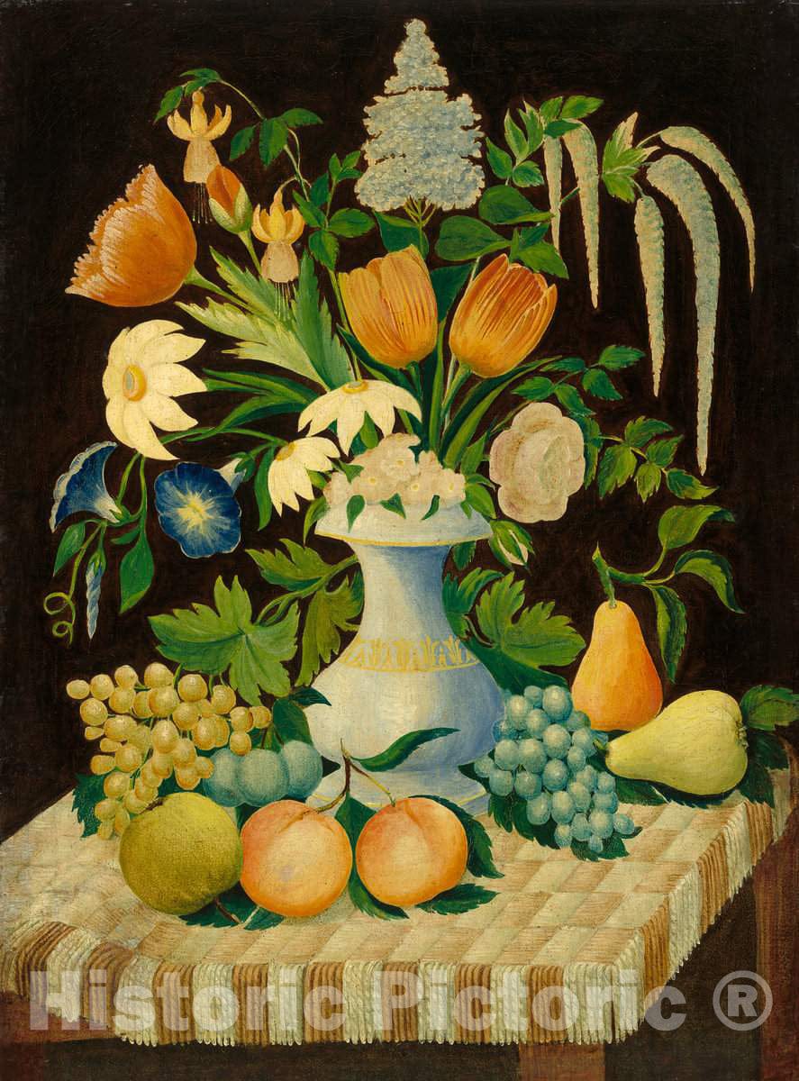 Art Print : Flowers and Fruit, c. 1870 - Vintage Wall Art