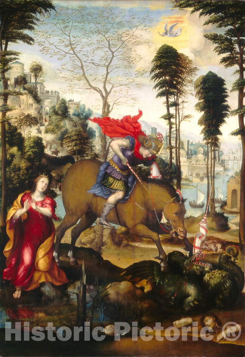 Art Print : Sodoma, Saint George and The Dragon, 1518 - Vintage Wall Art