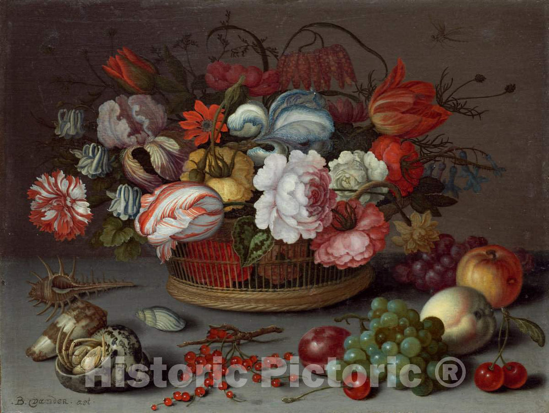 Art Print : Balthasar Van der AST, Basket of Flowers, c. 1622 - Vintage Wall Art