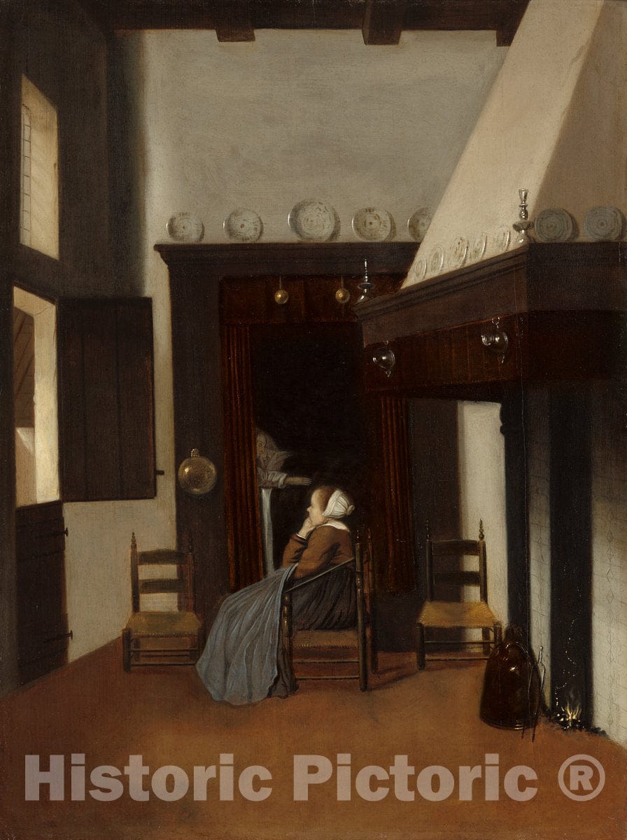 Art Print : Jacobus Vrel, Young Woman in an Interior, c. 1660 - Vintage Wall Art