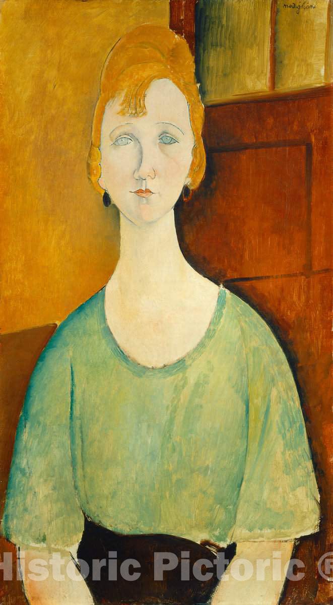 Art Print : Amedeo Modigliani, Girl in a Green Blouse, 1917 - Vintage Wall Art