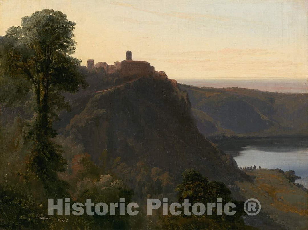 Art Print : Jules Coignet, View of Lake Nemi, 1843 - Vintage Wall Art