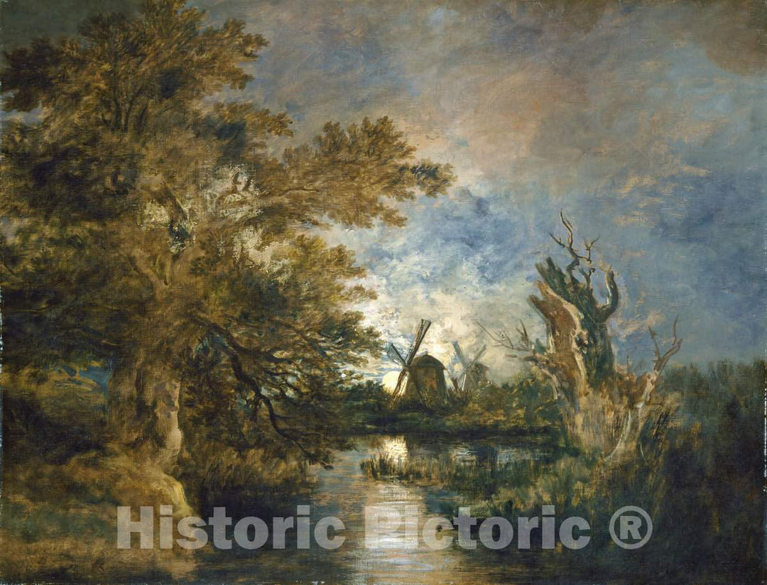 Art Print : John Crome, Moonlight on The Yare, c.1817 - Vintage Wall Art