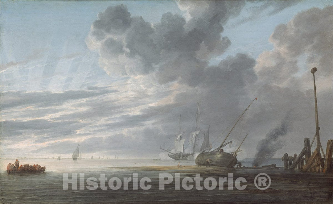 Art Print : Simon de Vlieger, Estuary at Dawn, c.1643 - Vintage Wall Art