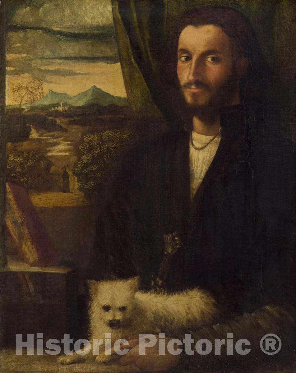 Art Print : Cariani, Portrait of a Man with a Dog, c. 1520 - Vintage Wall Art