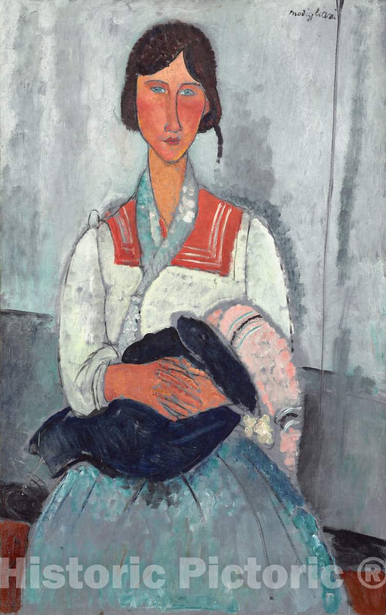 Art Print : Amedeo Modigliani, Gypsy Woman with Baby, 1919 - Vintage Wall Art