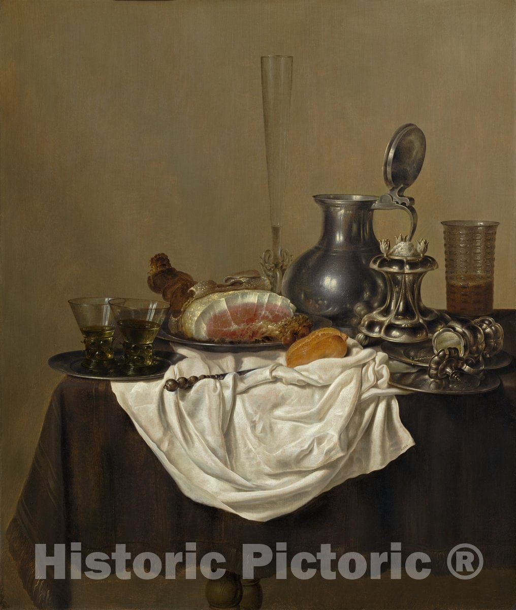 Art Print : Gerret Willemsz Heda, Still Life with Ham, 1650 - Vintage Wall Art