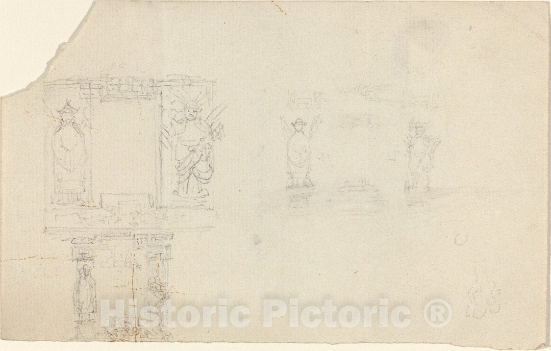 Art Print : John Flaxman, Three Studies of an Oriental Relief - Vintage Wall Art