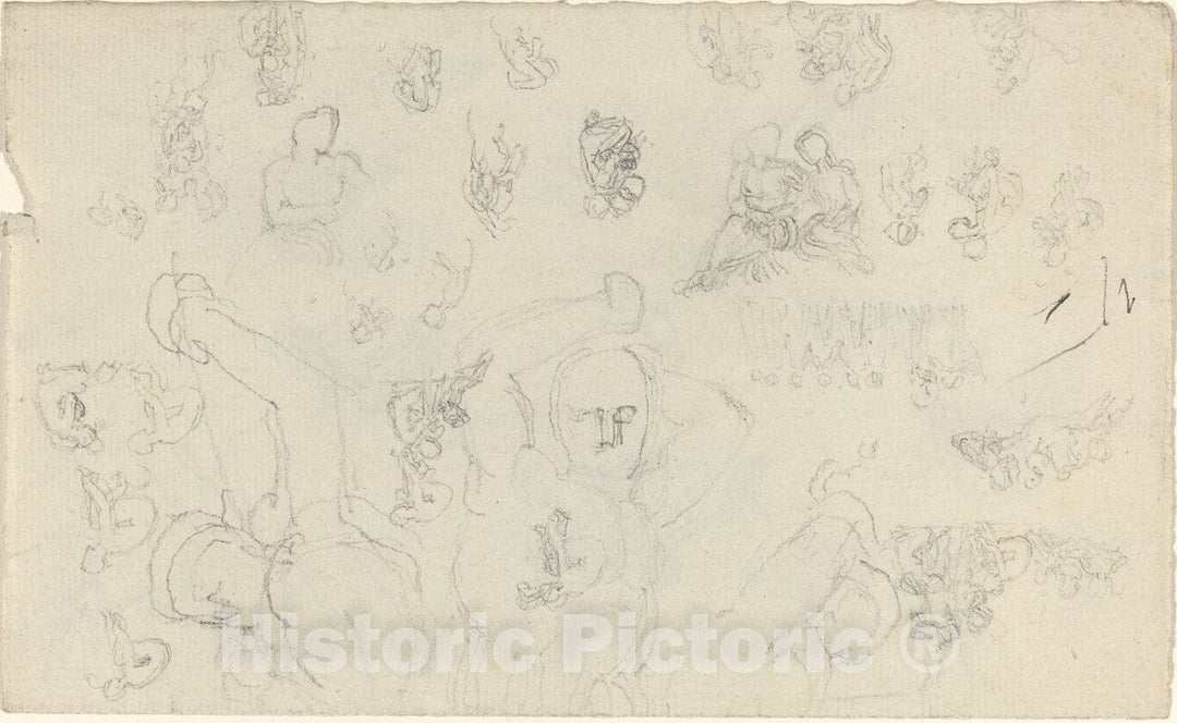 Art Print : John Flaxman, Sheet of Studies [Recto and Verso] - Vintage Wall Art