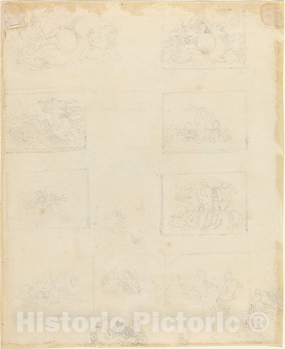 Art Print : John Flaxman, Sheet of Studies [Recto and Verso] - Vintage Wall Art