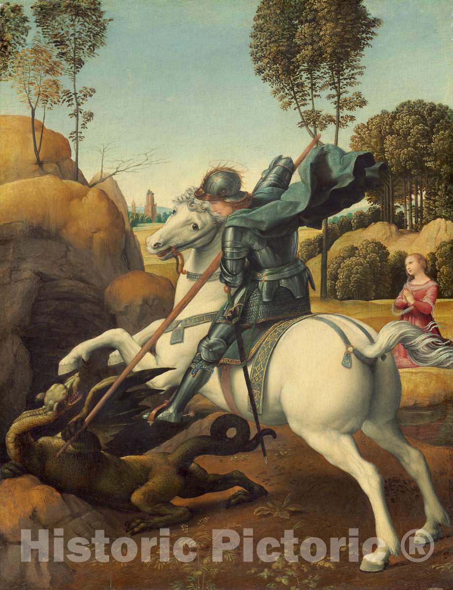 Art Print : Raphael, Saint George and The Dragon, c. 1506 - Vintage Wall Art