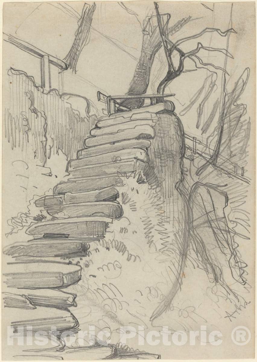 Art Print : Adolph Menzel, Flight of Stone Steps in a Garden - Vintage Wall Art