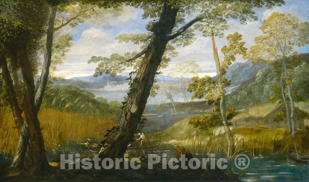 Art Print : Annibale Carracci, River Landscape, c. 1590 - Vintage Wall Art
