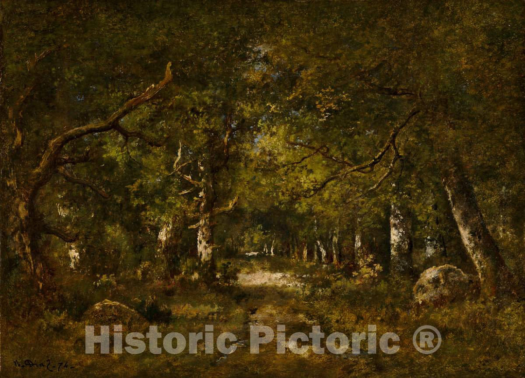 Art Print : Narcisse Diaz de la PeÃ±a, Forest Scene, 1874 - Vintage Wall Art