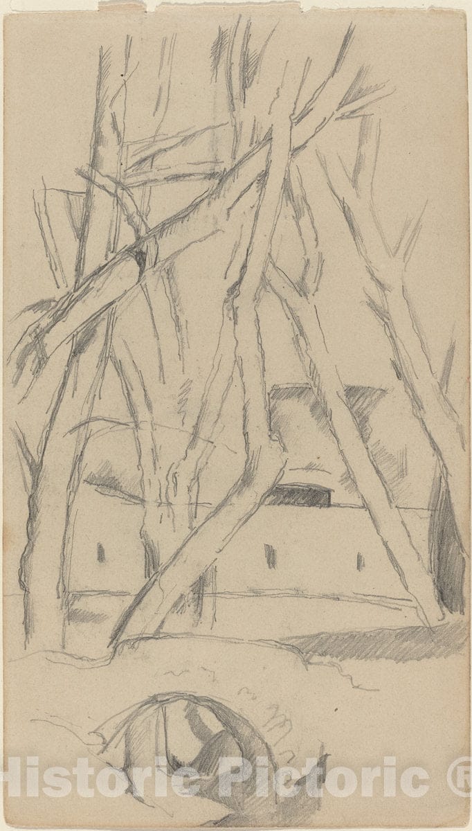 Art Print : Paul CÃ©zanne, The Little Bridge [Recto], c. 1880 - Vintage Wall Art
