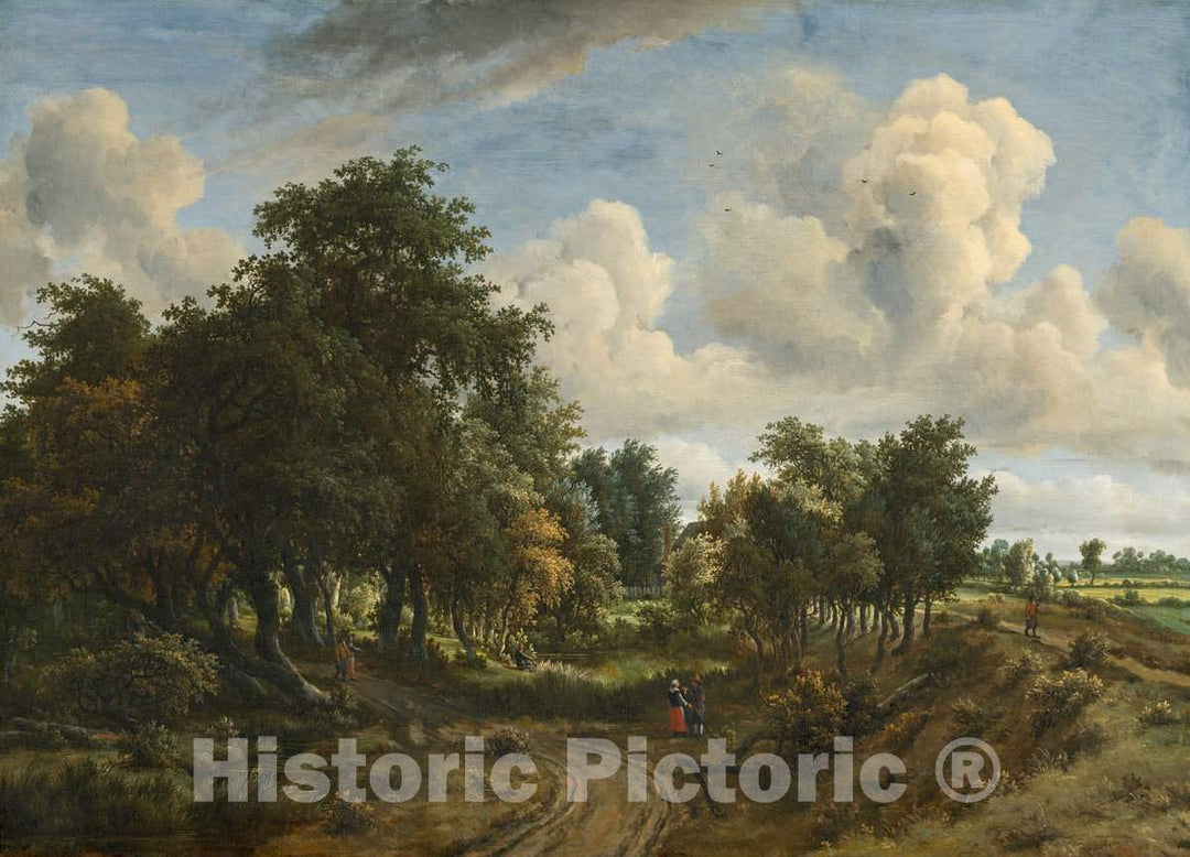 Art Print : Meindert Hobbema, A Wooded Landscape, 1663 - Vintage Wall Art
