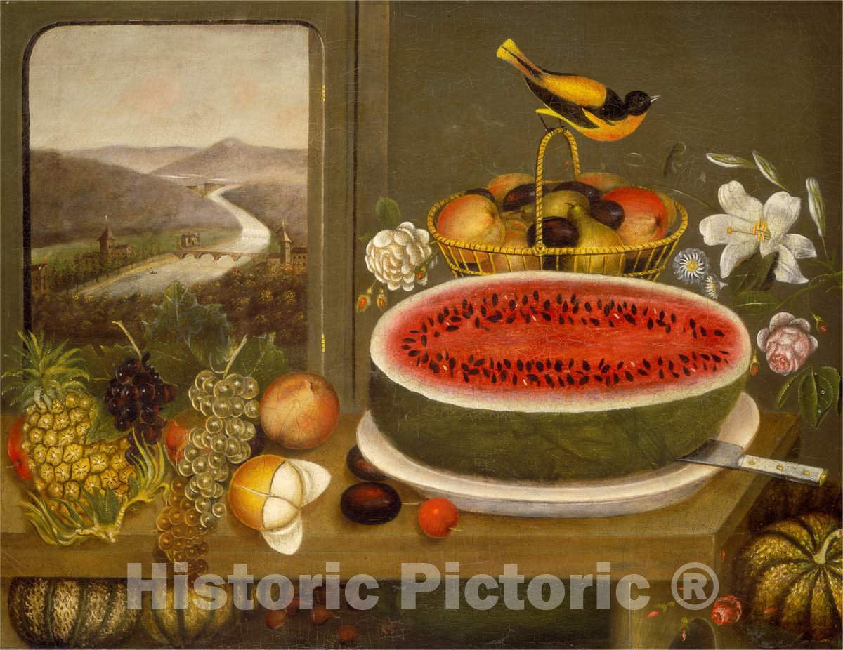 Art Print : Wagguno, Fruit and Baltimore Oriole, 1858 - Vintage Wall Art