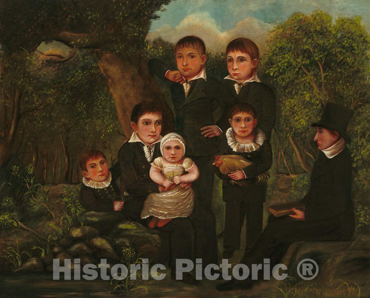 Art Print : J. H, Abraham Clark and His Children, 1822 - Vintage Wall Art