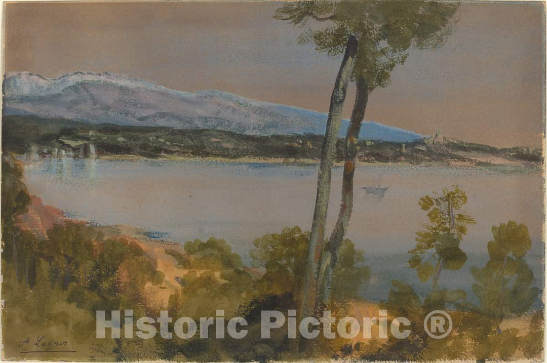 Art Print : Alphonse Legros, Mountains Seen Beyond a Lake - Vintage Wall Art