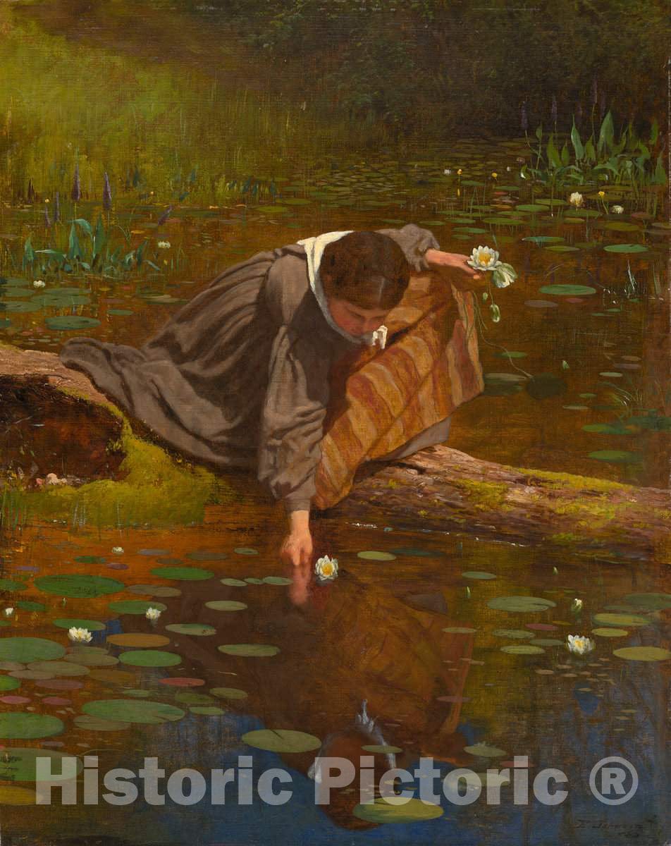 Art Print : Eastman Johnson, Gathering Lilies, 1865 - Vintage Wall Art