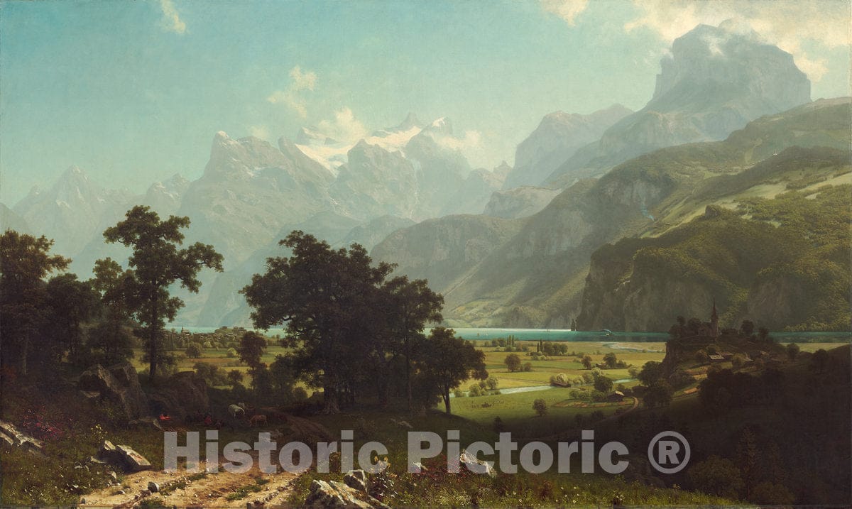 Art Print : Albert Bierstadt, Lake Lucerne, 1858 - Vintage Wall Art