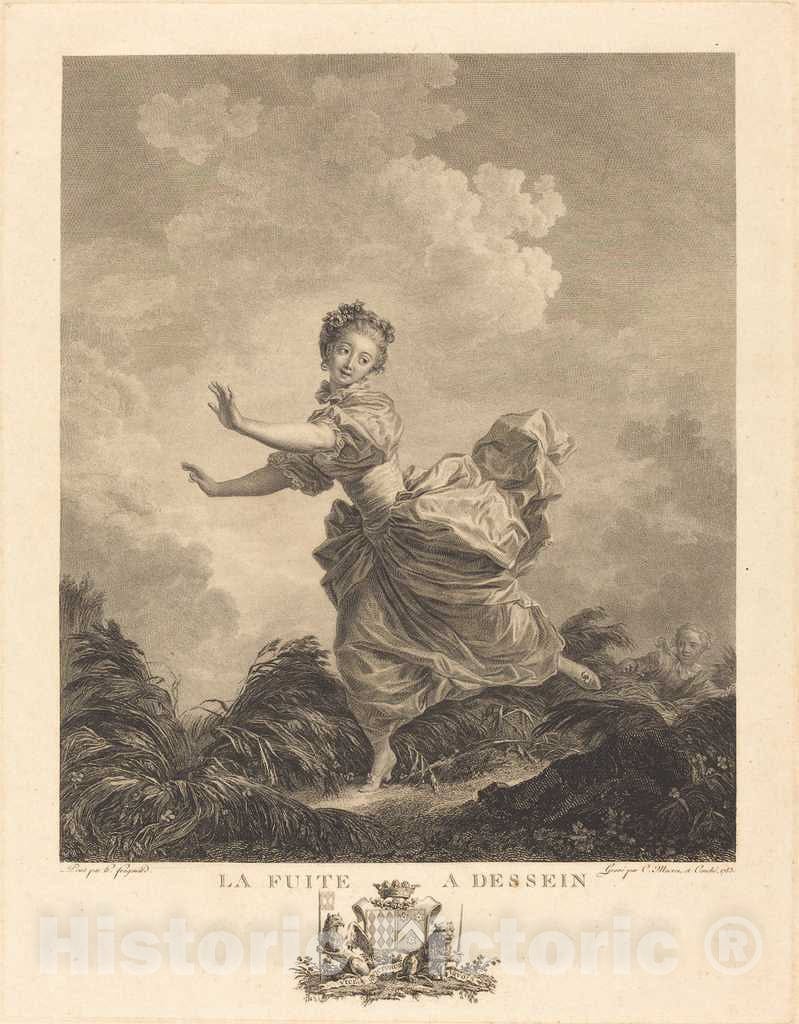 Art Print : Macret and Jacques CouchÃ©, La fuite a dessein, 1783 - Vintage Wall Art