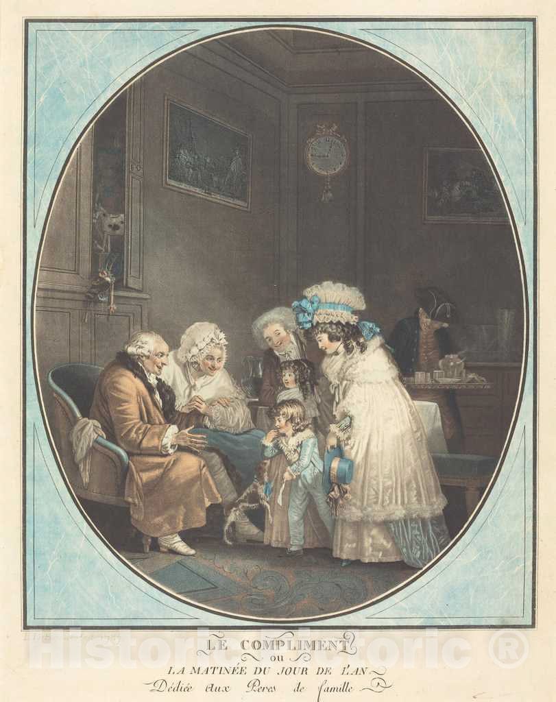 Art Print : Philibert-Louis Debucourt, Le Compliment ou La MatinÃ©e du Jour de l'an (The Compliment or New Year's Morning), 1787 - Vintage Wall Art