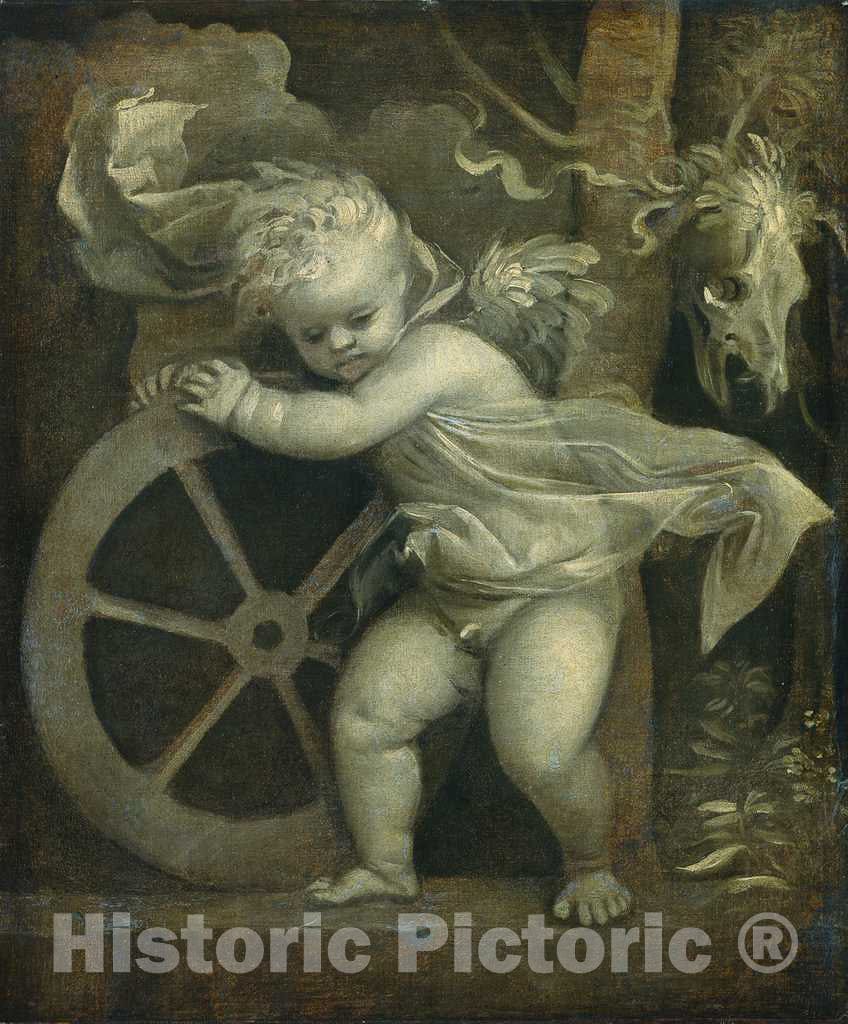 Art Print : Titian, Cupid with The Wheel of Fortune, c. 1520 - Vintage Wall Art