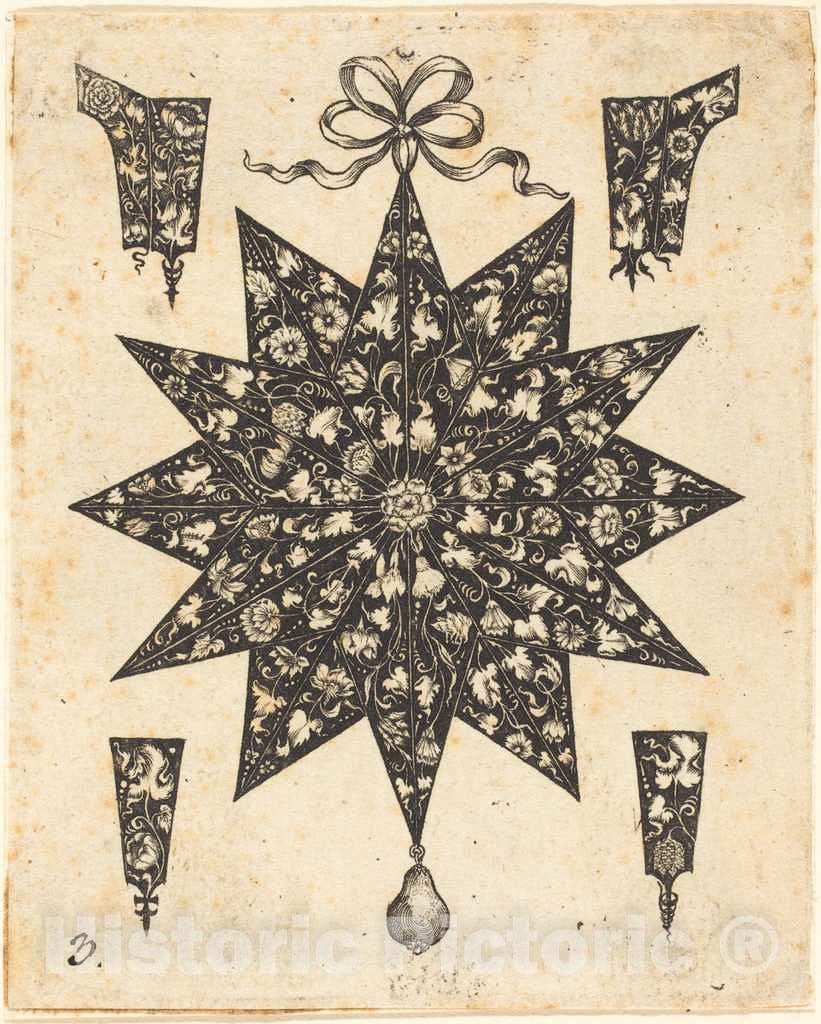 Art Print : Johannes Hanias, Star Embellished with Flowers - Vintage Wall Art