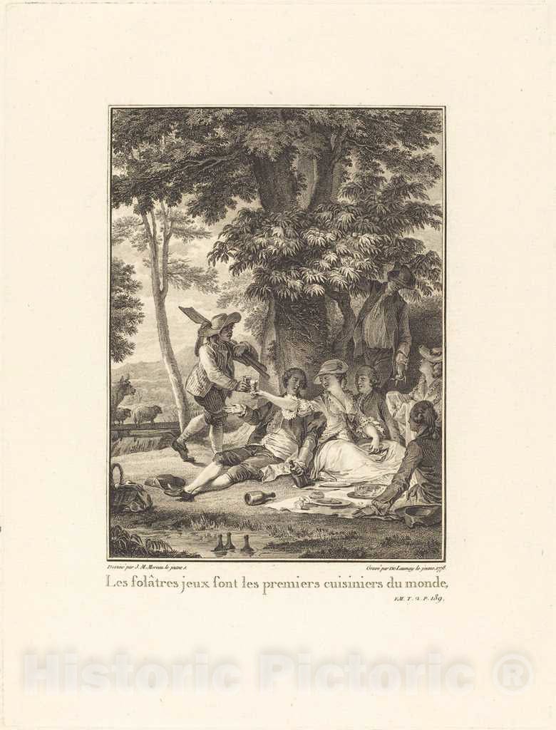 Art Print : Delaunay After Michel Moreau, Les folÃ¢tres Jeux sont les premiers cuisiniers du Monde, 1778 - Vintage Wall Art