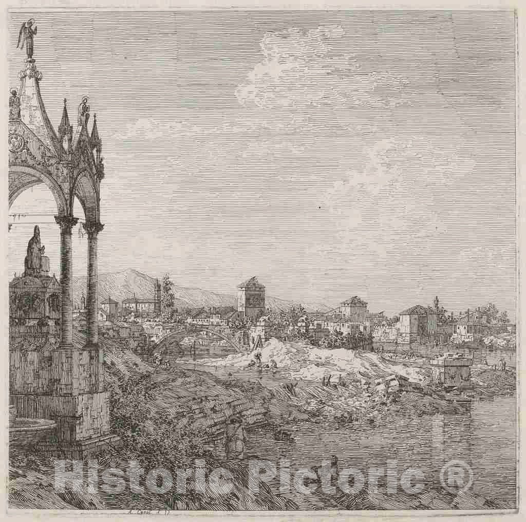 Art Print : Canaletto, View of a Town with a Bishop's Tomb, c.1741 - Vintage Wall Art