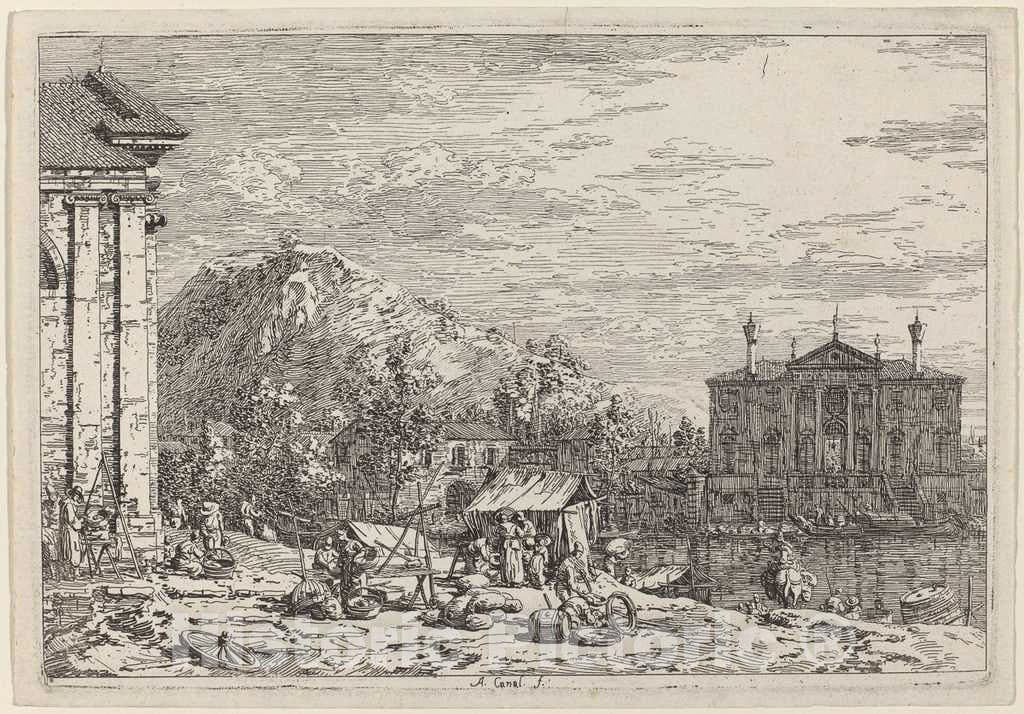 Art Print : Canaletto, The Market at Dolo, c.1741 - Vintage Wall Art
