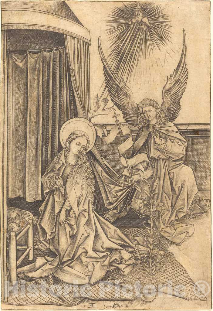 Art Print : Meckenem After Martin Schongauer, The Annunciation, c.1485 - Vintage Wall Art