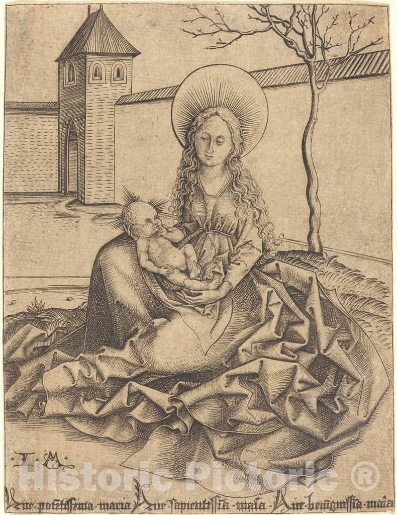 Art Print : Meckenem After Martin Schongauer, Virgin and Child in a Courtyard - Vintage Wall Art