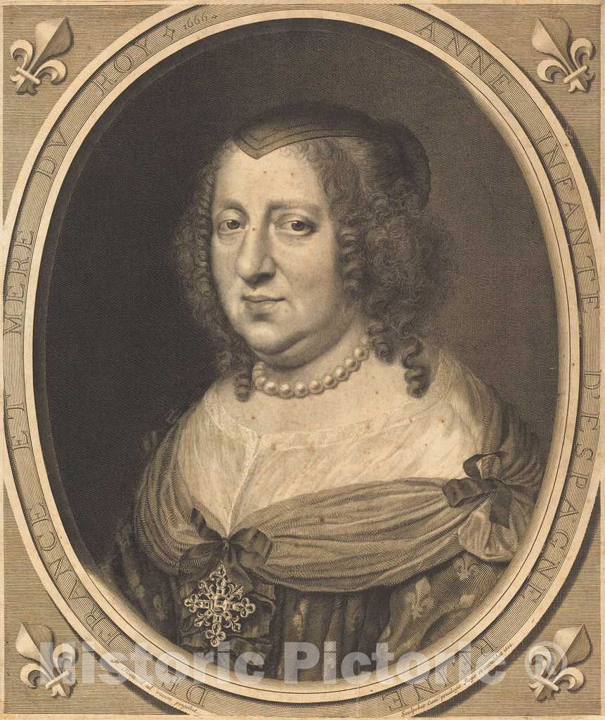 Art Print : Robert Nanteuil, Anne of Austria, Queen of France and Navarre, 1666 - Vintage Wall Art