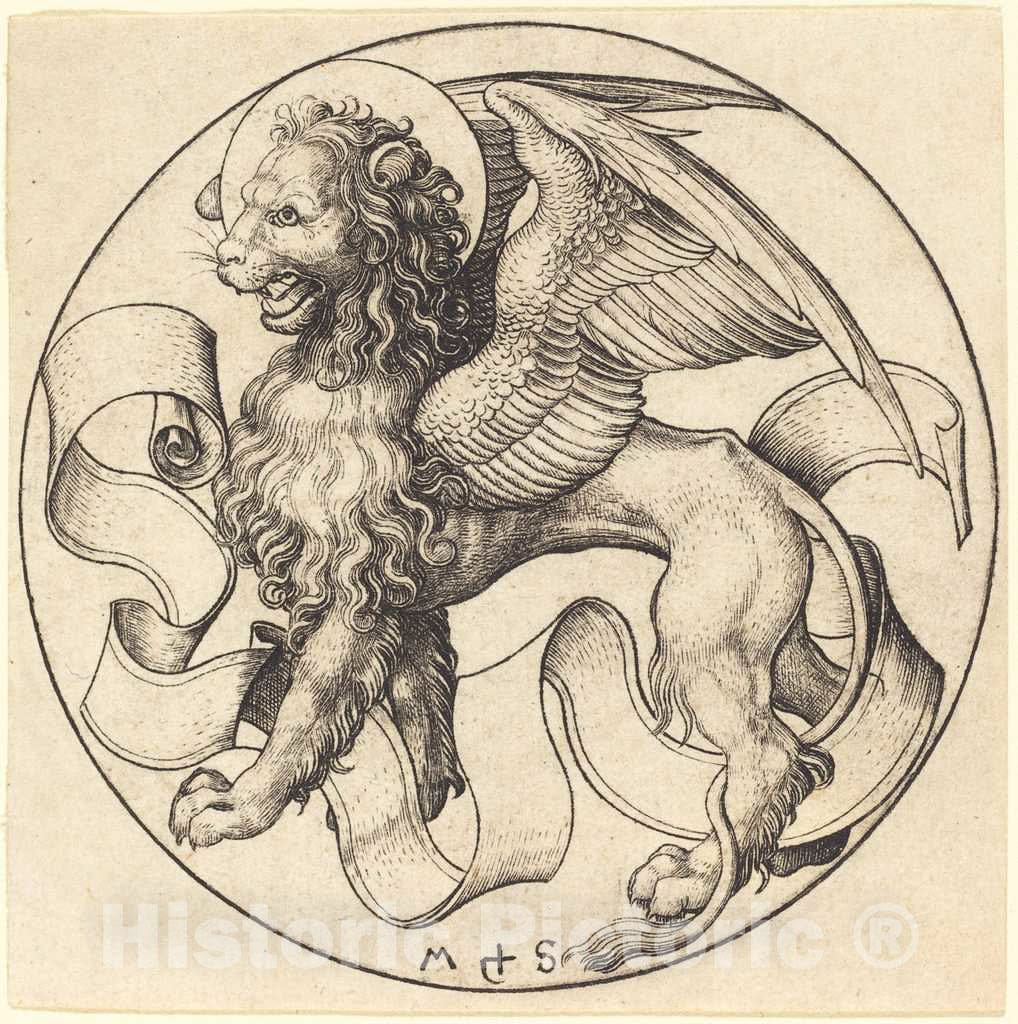Art Print : Martin Schongauer, The Lion of Saint Mark, c. 1490 - Vintage Wall Art